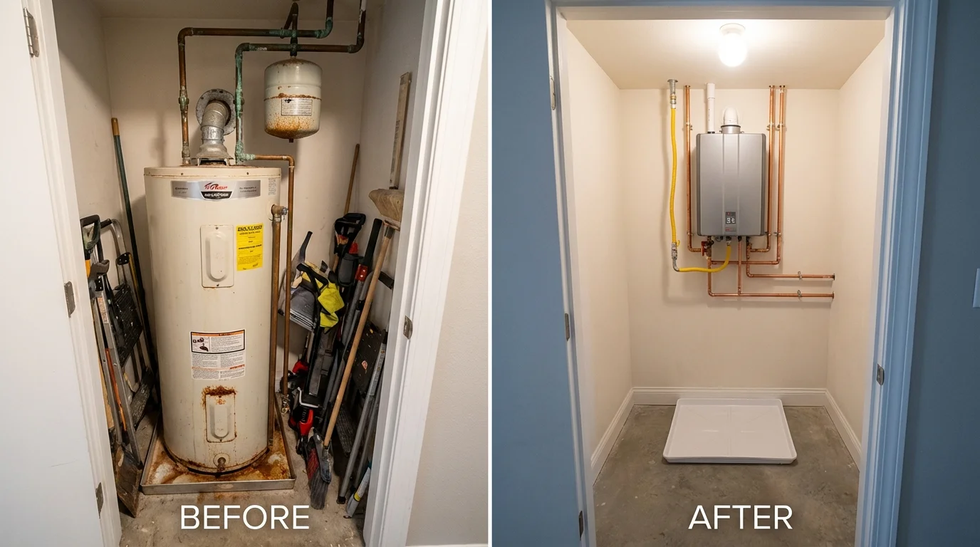 Tank water heater versus wall-mounted tankless unit comparison for Logan, OH homeowners