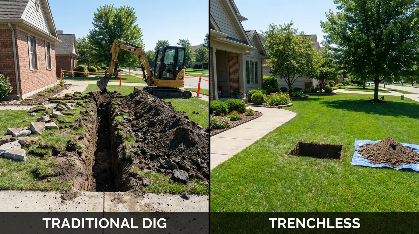 Trenchless sewer repair with minimal yard damage versus traditional excavation in Logan, OH